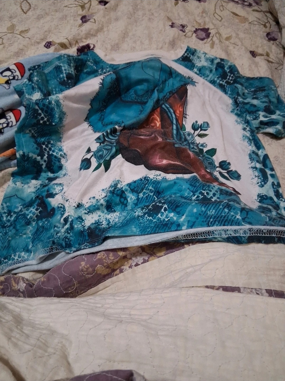 Kids Short-Sleeve Graphic Tee in Teal Blue with Surfing Horse